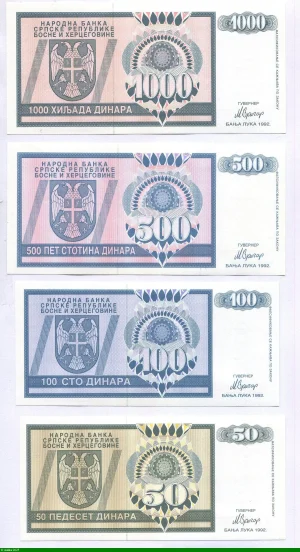 Lot de 4 Billets 50-100-500 & 1000 Dinara