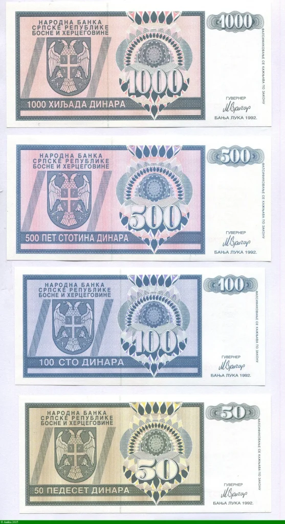 Lot de 4 Billets 50-100-500 & 1000 Dinara