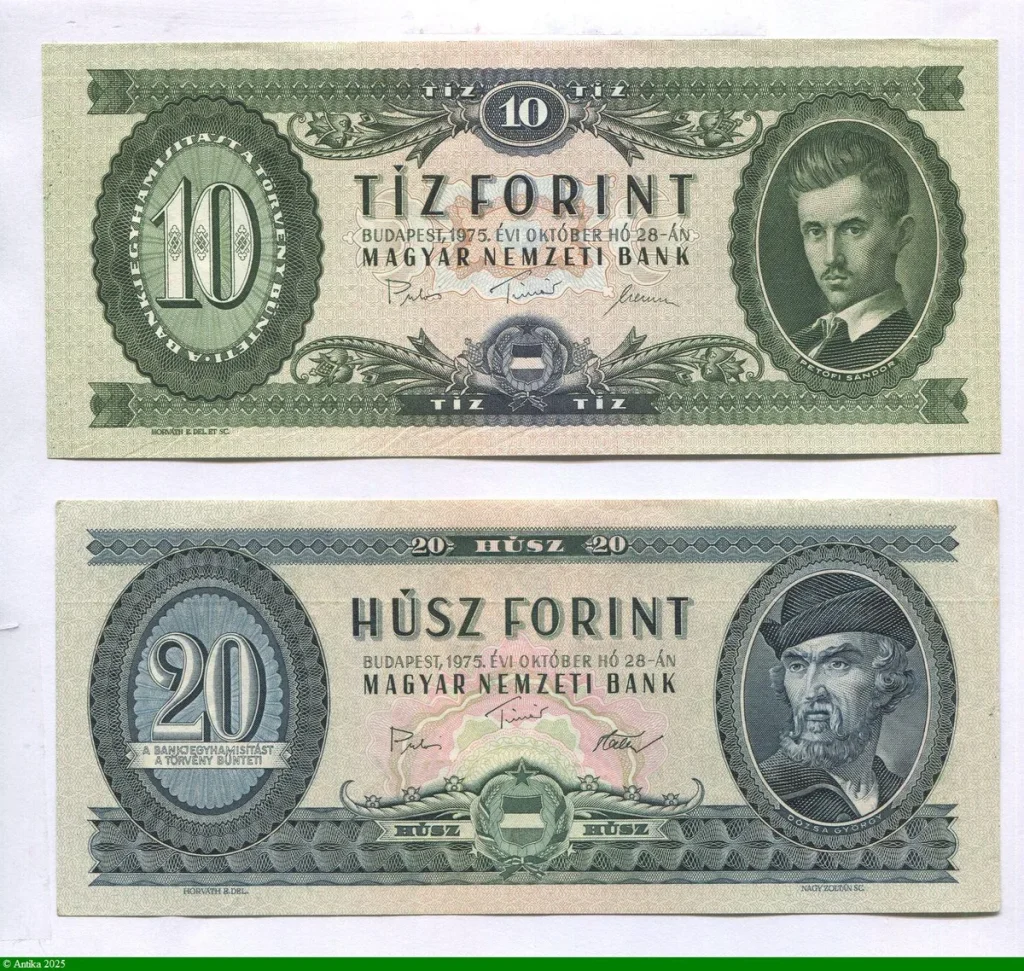 Lot de 2 billets 10 & 20 Forint