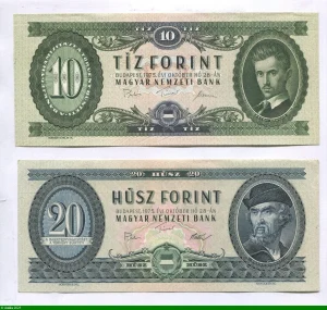 Lot de 2 billets 10 & 20 Forint