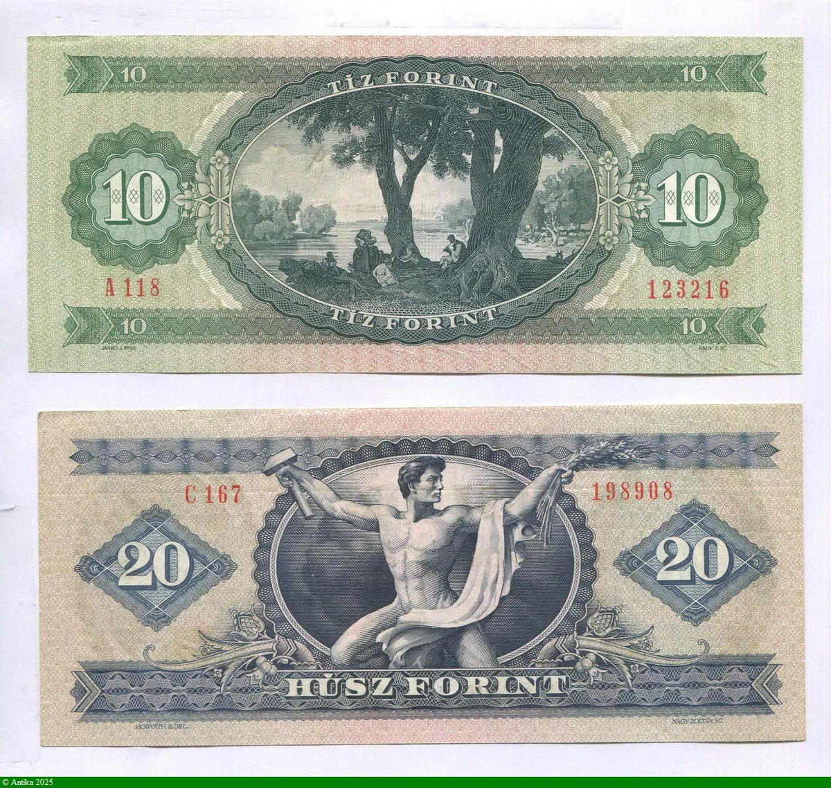 Lot de 2 billets 10 & 20 Forint