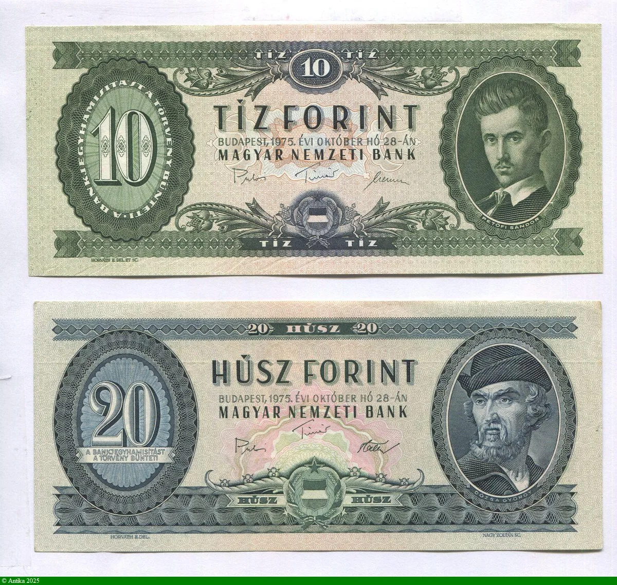 Lot de 2 billets 10 & 20 Forint