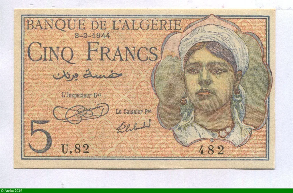 5 Francs Jeune Fille Algérienne foulard U.82