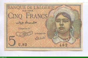 5 Francs Jeune Fille Algérienne foulard U.82
