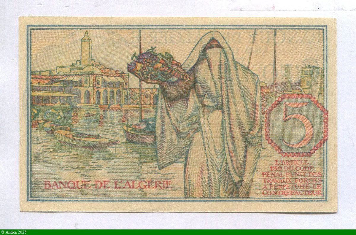 5 Francs Jeune Fille Algérienne foulard U.82