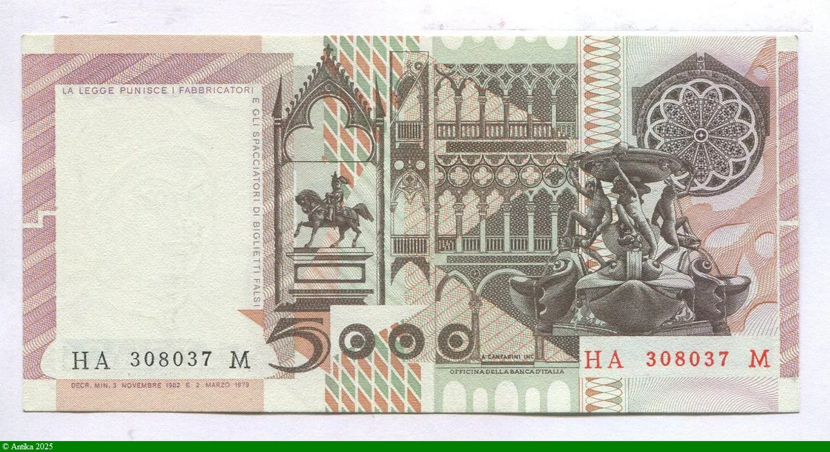 5000 Lire Jeune Homme & Statue équestre