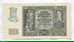 20 Zlotych Agriculteur, statue de femme avec enfants, Emilie Plater.