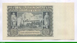 20 Zlotych Agriculteur, statue de femme avec enfants, Emilie Plater.