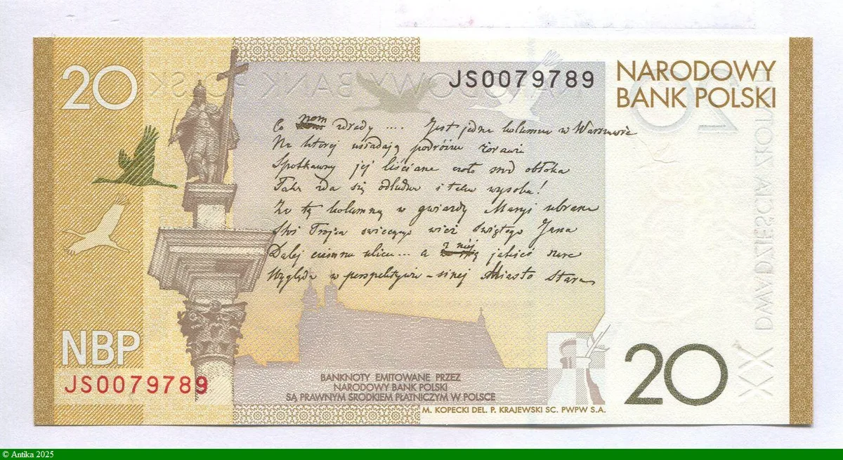 20 Zlotych Commémoratif 200e anniversaire de la naissance de Juliusz Słowacki