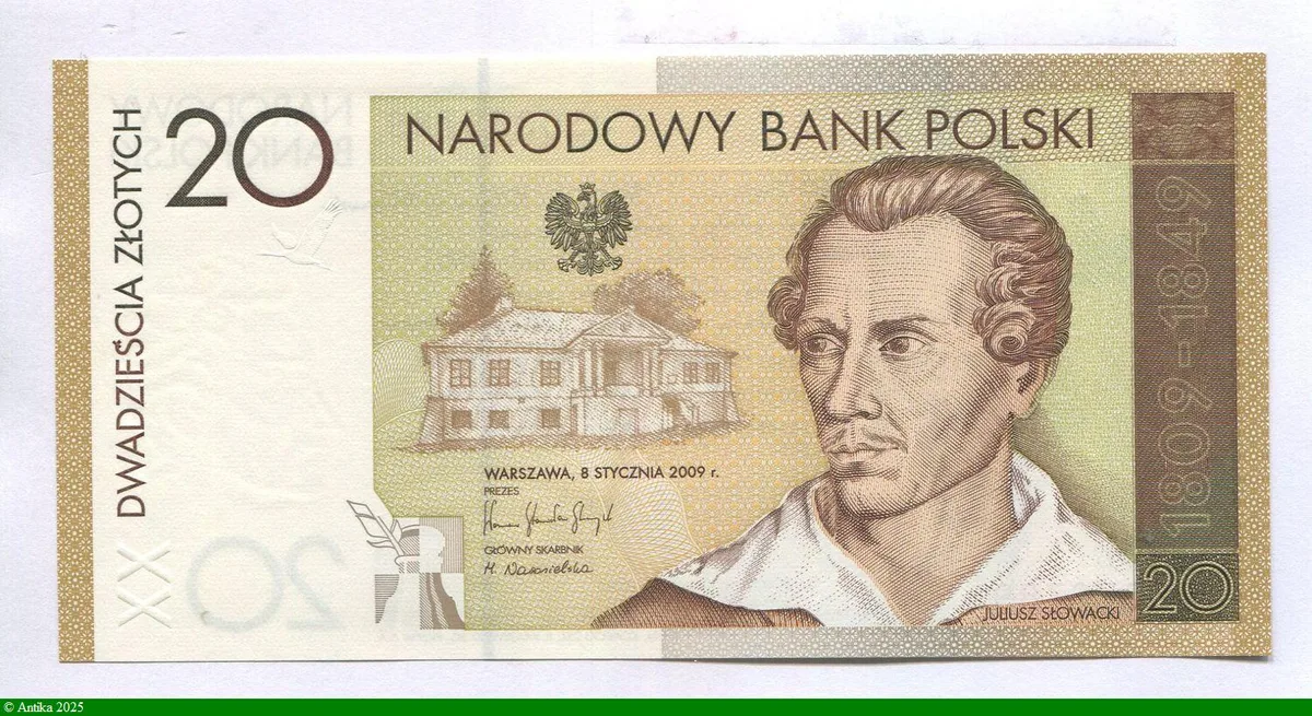 20 Zlotych Commémoratif 200e anniversaire de la naissance de Juliusz Słowacki