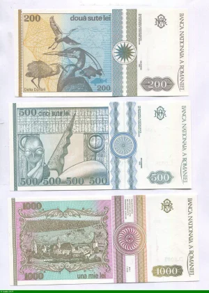 Lot de 3 Billets 200/500 & 1000 Lei