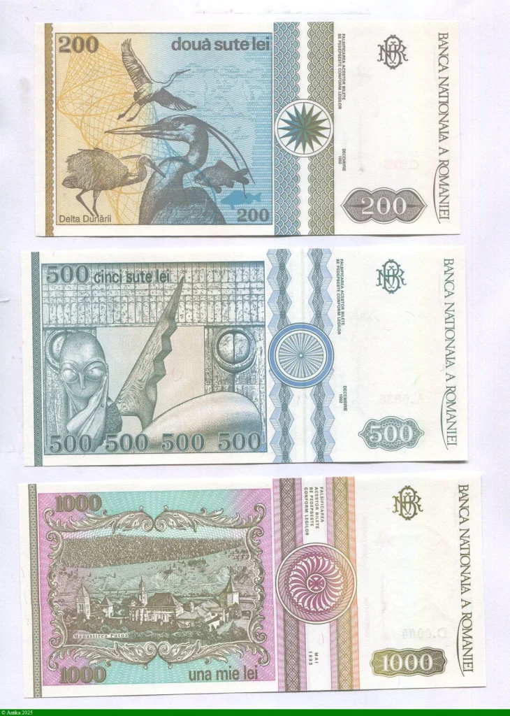 Lot de 3 Billets 200/500 & 1000 Lei
