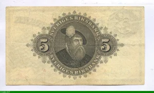5 Kronor La Mère Svea assise avec un lion & le roi Gustav Ier