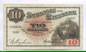 10 Kronor La Mère Svea assise avec un lion & le roi Gustav Ier
