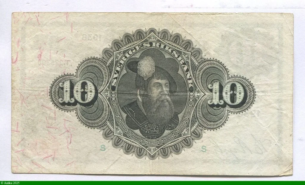 10 Kronor La Mère Svea assise avec un lion & le roi Gustav Ier