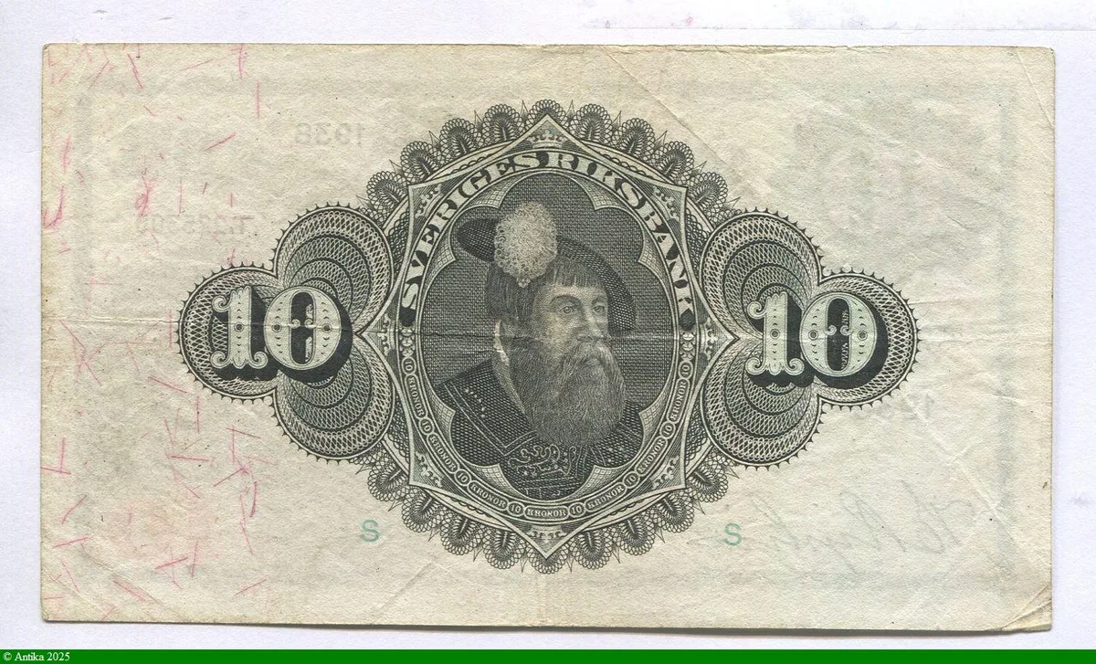 10 Kronor La Mère Svea assise avec un lion & le roi Gustav Ier