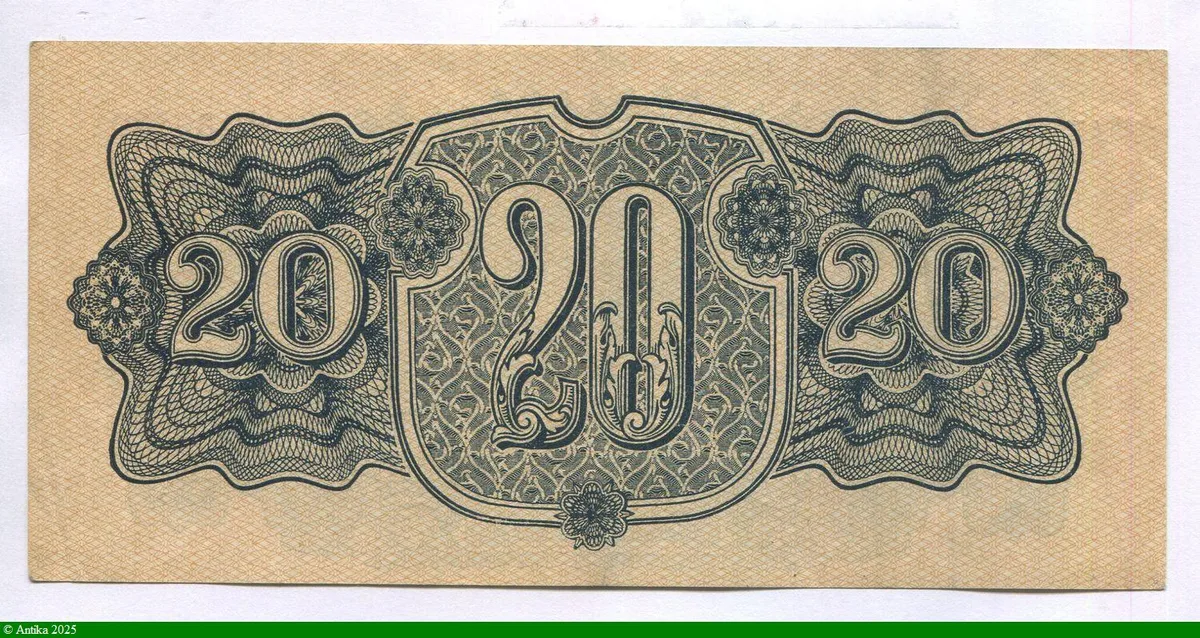 20 Korun Bleu-noir sur fond beige