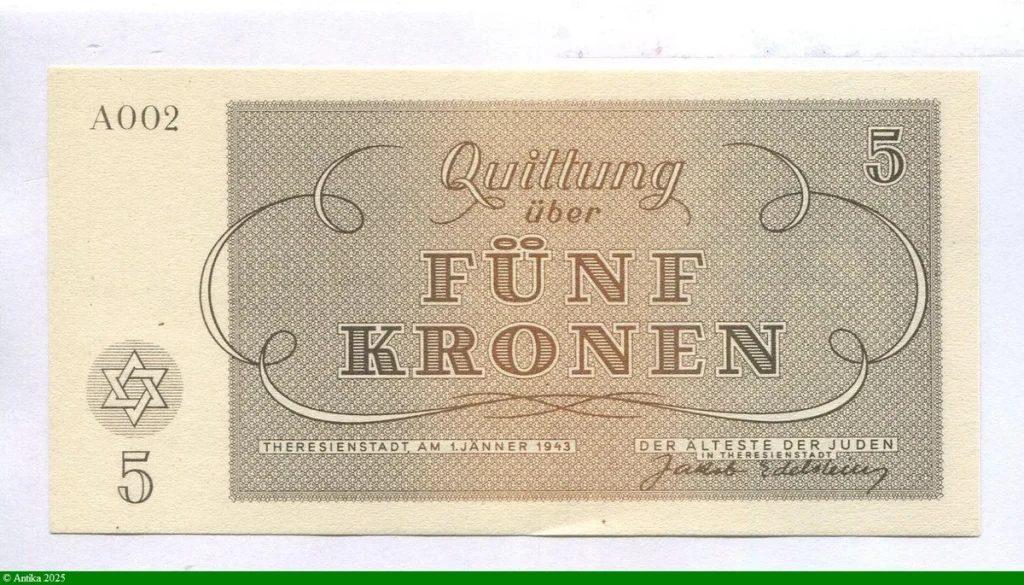 5 Kronen Ghetto de Théreisienstadt Occupation Allemande