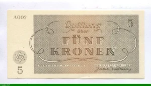 5 Kronen Ghetto de Théreisienstadt Occupation Allemande