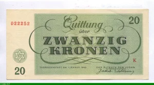 20 Kronen Ghetto de Théreisienstadt Occupation Allemande