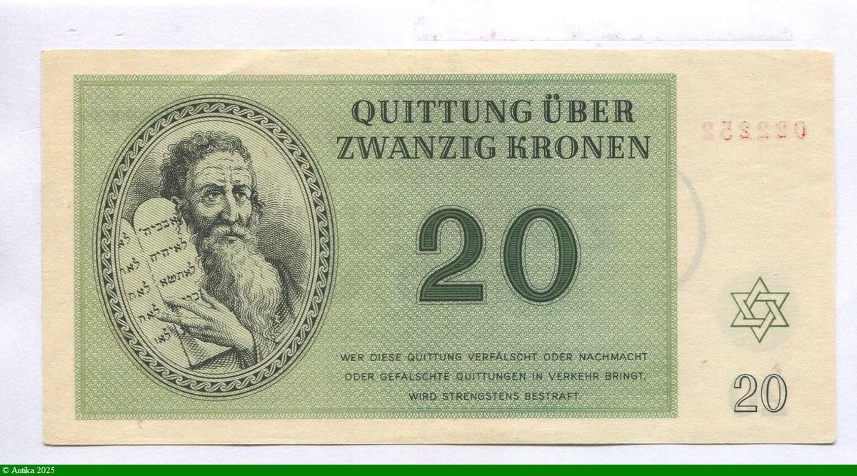 20 Kronen Ghetto de Théreisienstadt Occupation Allemande
