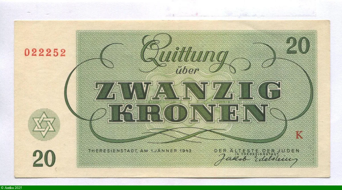 20 Kronen Ghetto de Théreisienstadt Occupation Allemande