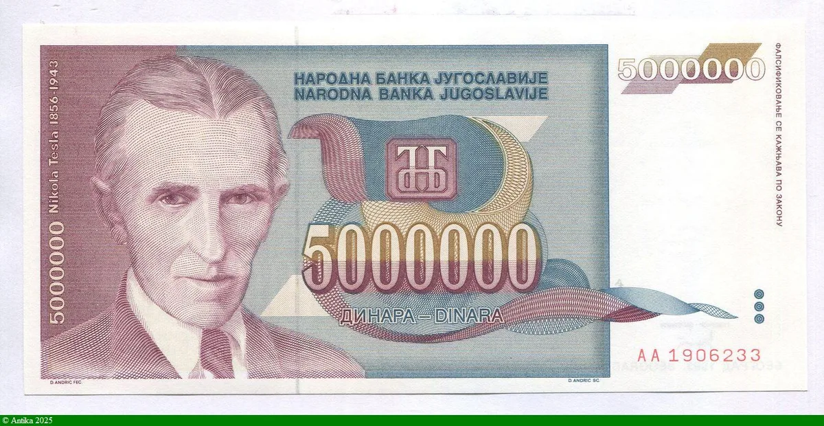 5 000 000 Dinara Nikola Tesla,
