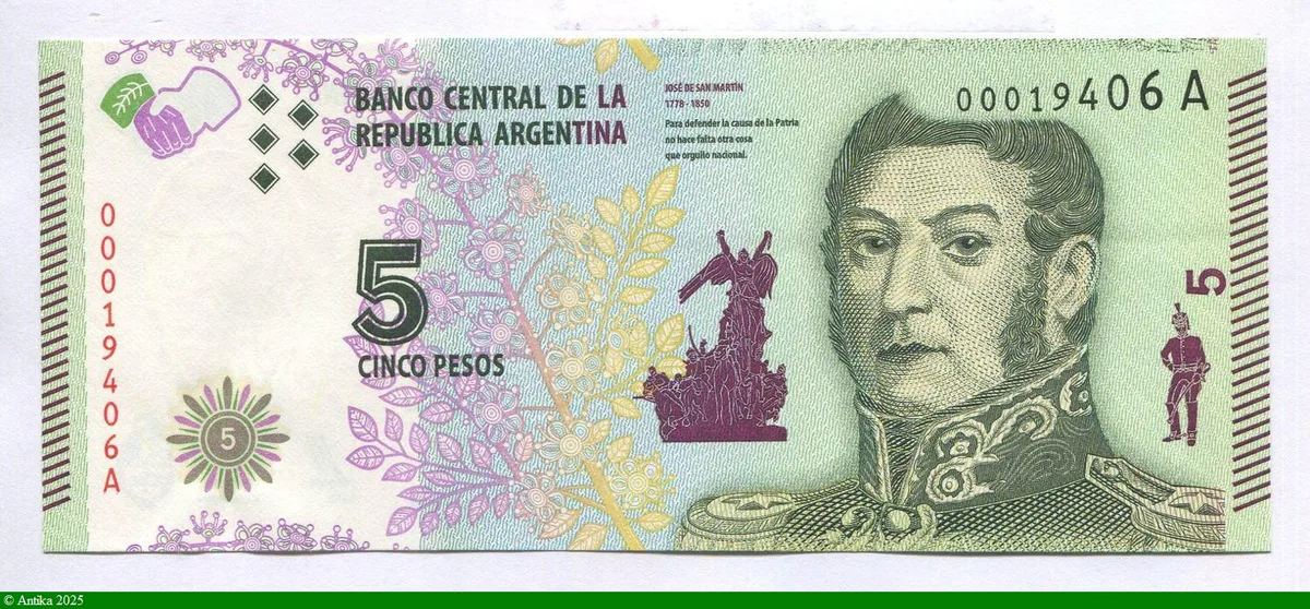 5 Pesos José de San Martin * *