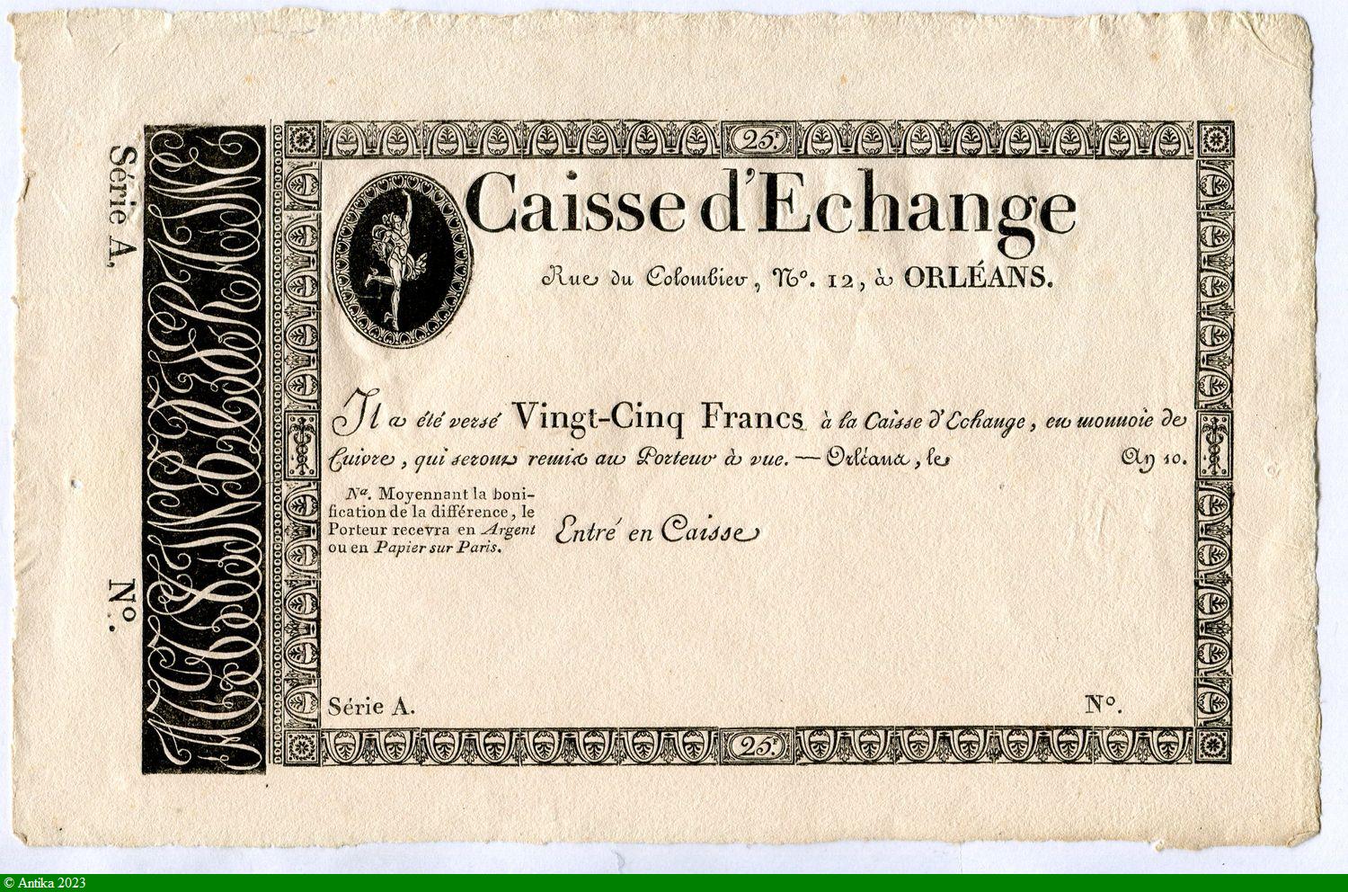 CAISSE D'ECHANGE 25 FRANCS Non émis