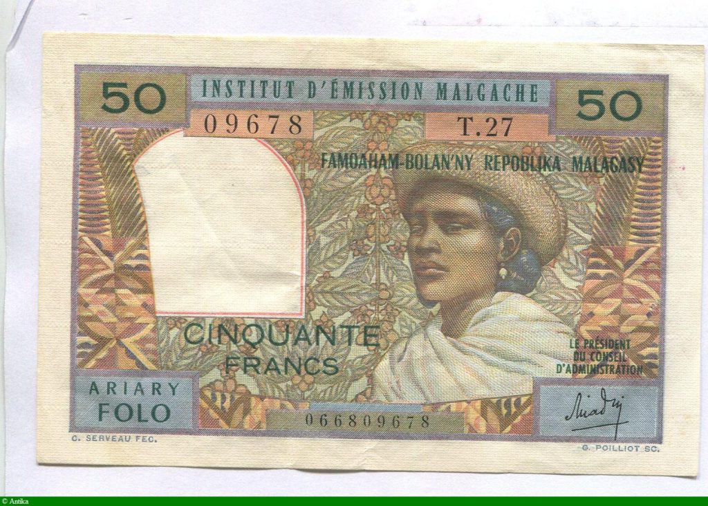 50 FRANCS/10 ARIARY Jeune Femme Malgache