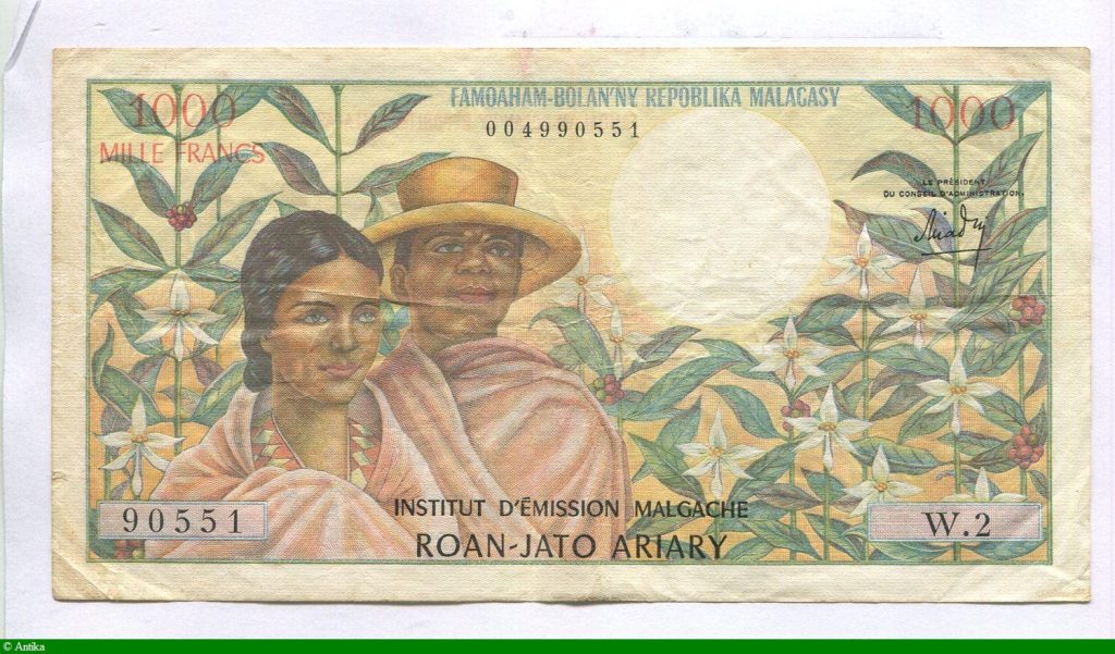 1000 FRANCS /200 ARIARY Couple Malgache