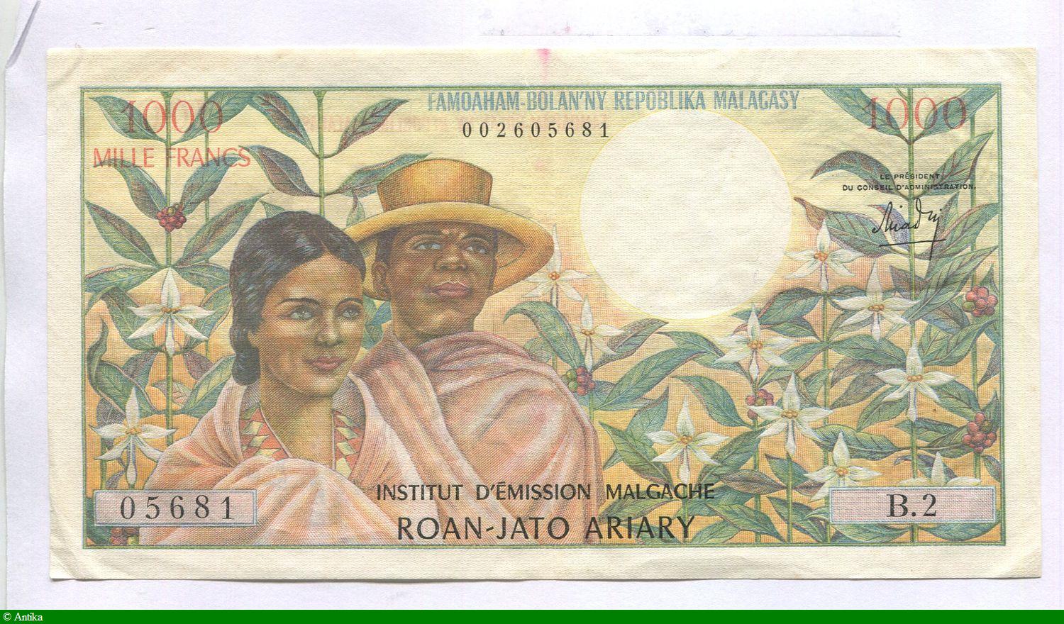 1000 FRANCS /200 ARIARY Couple Malgache