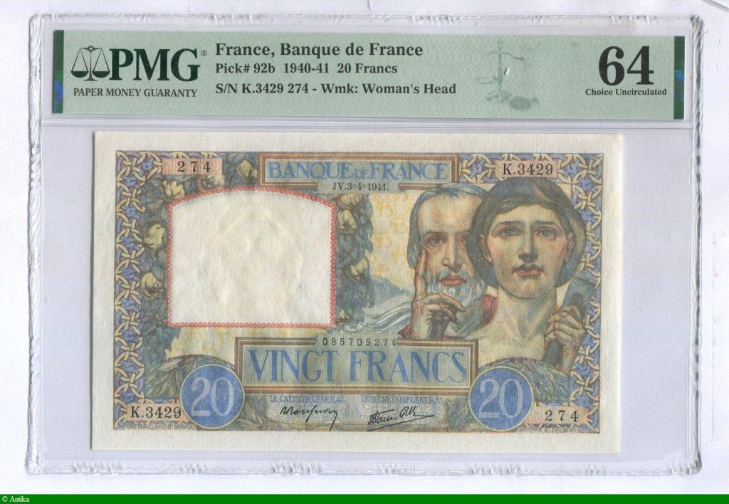 20 FRANCS SCIENCE & TRAVAIL - Type 1940