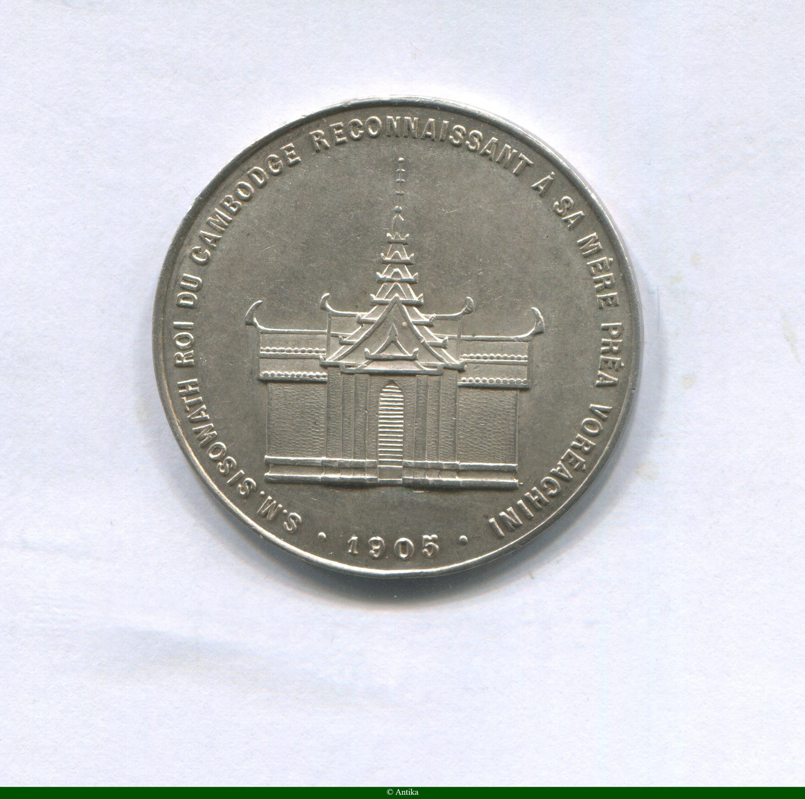MEDAILLE Argt SISOWATH Hommage du Roi à sa mère & Temple