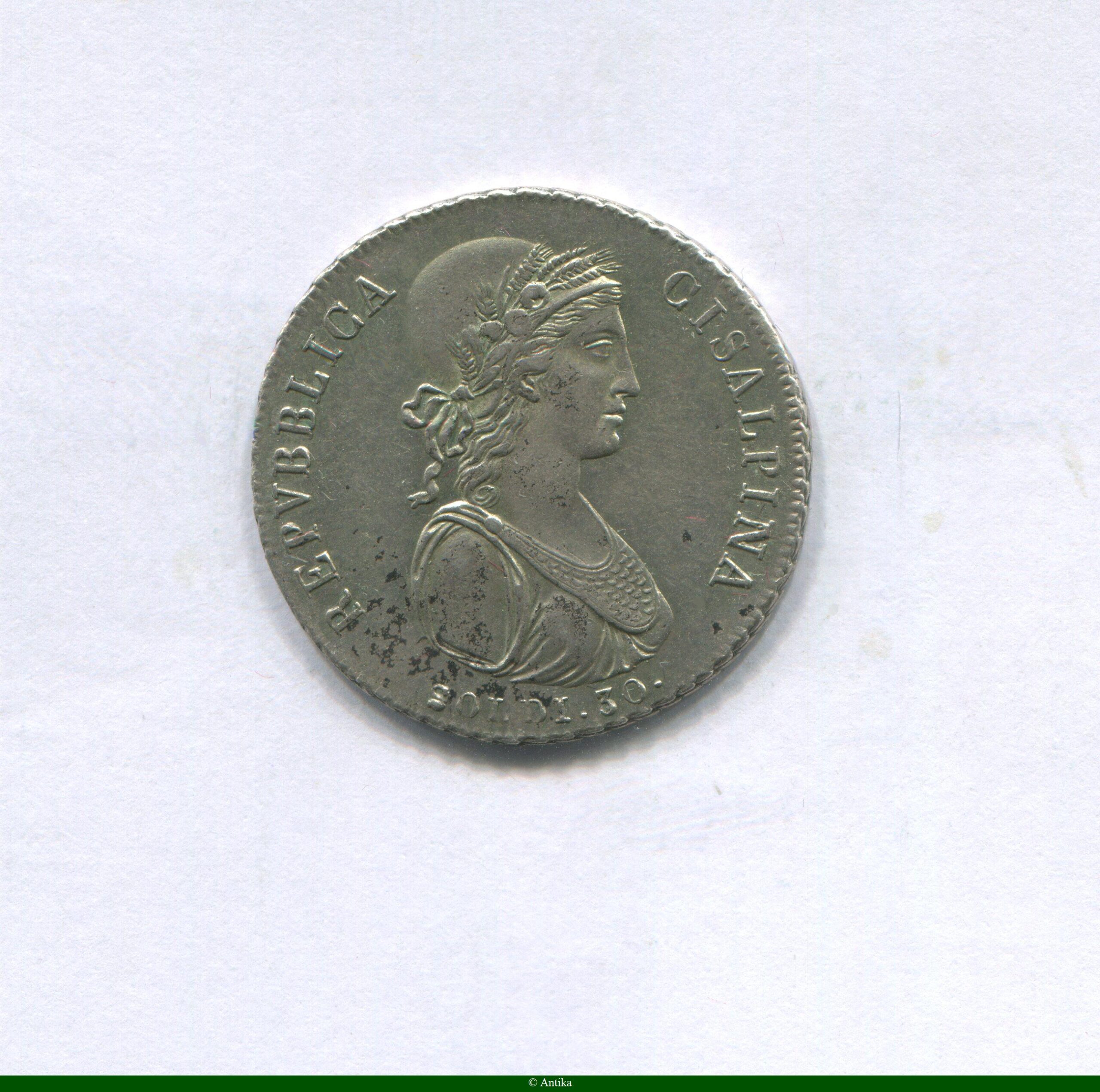 30 SOLDI Argt La République ,Buste Lauré casqué & drapé AN IX Milan