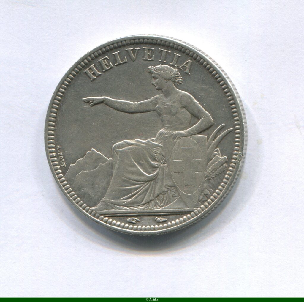 5 FRANCS Argt HELVETIA assise frappé à Paris