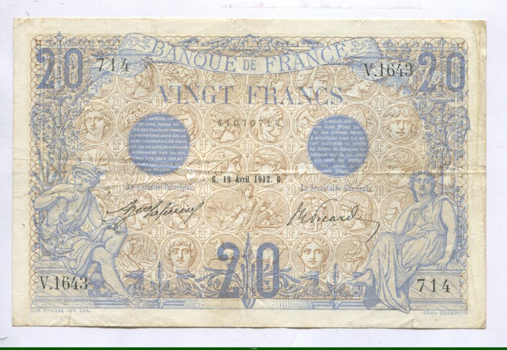 20 FRANCS BLEU - Type 1905