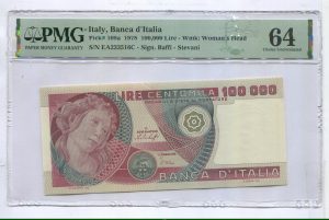 100 000 Lire Tçete de Femme PMG 64 (Choice Uncirculated)