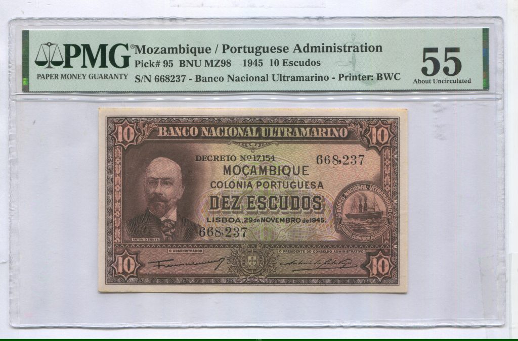 10 Escudos Banco Nacional Ultramarino pour le Mozambique Antonio Ennes PMG 55