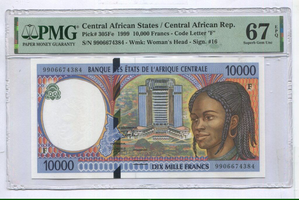 10000 FRANCS BEAC & Femme avec des tresses